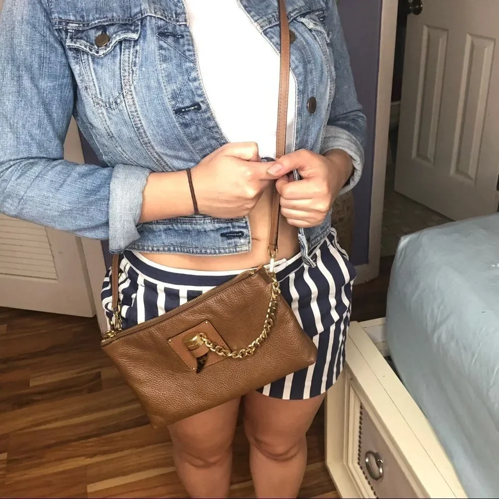 Michael Kors Tan Tortoise Crossbody Zipper Bag